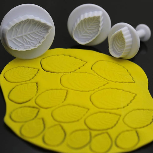 FD-010 Veined Rose Leaf Plunger Cutter Tool Cake Decorating Fondant Plunger Embossing Tool, Set of 3, White...