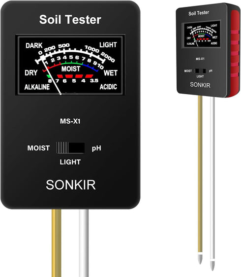 Soil pH Meter, MS-X1 Upgraded 3-in-1 Soil Moisture/Light/pH Tester Gardening Tool Kits for Plant Care, Great for Garden, Lawn, Farm (Black)...