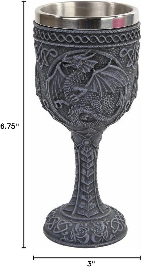 PTC Medieval Dragon Wine Goblet Chalice Resin Body Stainless Steel Faux Stone...