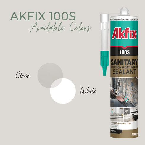 Akfix 100S RTV 100% Silicone Caulk Clear (1x10.1 fl.oz.) - Sanitary Applications, Waterproof & Low Odor Sealant for Kitchen and Bathroom, Bathtub,...