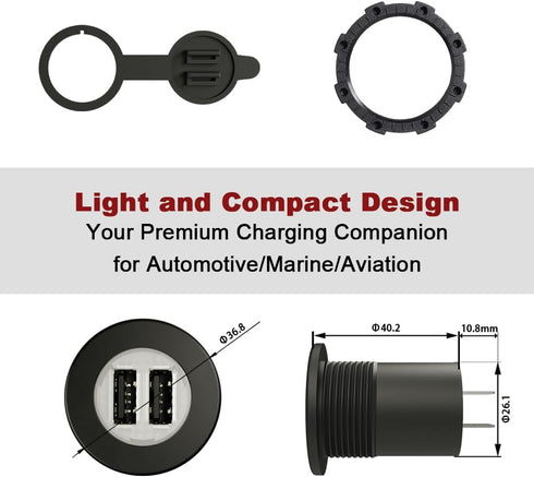 12V USB Outlet Dual Cigarette Lighter Adapters Socket for Cars, DAMAVO YM1094 ATV USB Charging Port Waterproof Cap with Wire Fuse Kit Blue LED and...