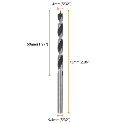 5pcs Brad Point Drill Bits 4mm (5/32'') Dia Straight Round Shank Metric Brad Point Spiral Twist Drill Bits for Softwood Hardwood Plywood Plastic R...