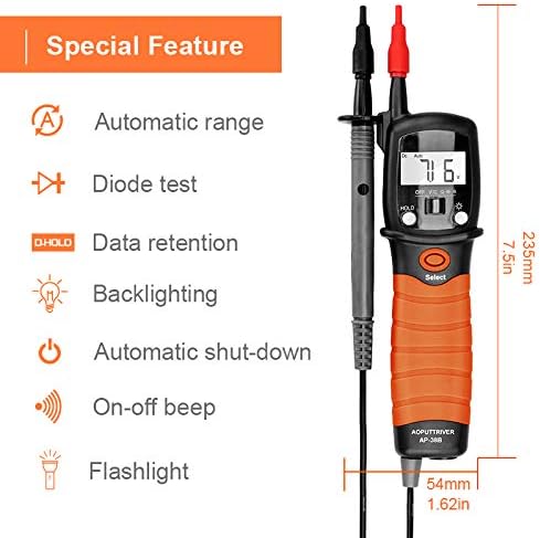 AP-38B Continuity Tester Digital Pen Multimeter, Voltmeter, 60M Ohm Resistance Tester with 2000 Counts for Measuring Voltmeter Resistance Diode Te...