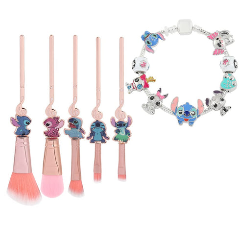 Stitch Makeup Brushes Bracelet Set - Ohana Interstellar Baby Stitch Makeup Brush and 8.26in Pandora Stitch Bracelet Gifts for Girls Women Birthday...