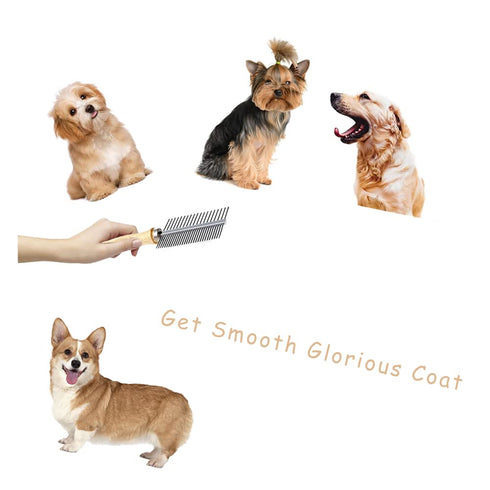 Dog Cat Pet Comb Double-Sided Grooming Brush Metal Comb for Loosening up Removing Mats Debris Tangles and Knots Wooden Handle Stainless Steel Toot...