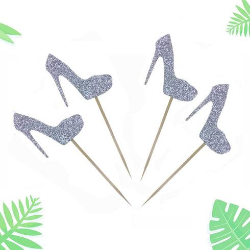 Morndew 24 PCS Silver Glitter Heels Cupcake Toppers for Gender Reveal Party Baby Shower Birthday Party Decorations...