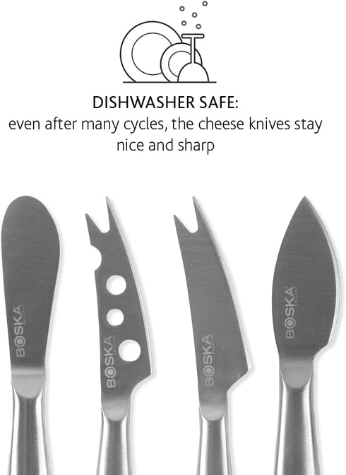 BOSKA Stainless Steel Cheese 4 Knife Set - Mini Copenhagen Knives For All Types of Cheese - Silver Non-Stick - Dishwasher Safe - For Kitchen Cooki...
