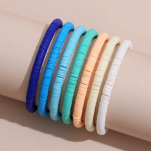 7pcs/Pack Bohemia Polymer Clay Beaded Bracelets Colorful Surfer Stretch Stackable Bracelet for Women Teen Girls Summer Beach Jewlery...