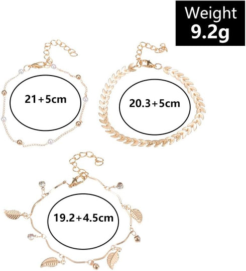 3Pcs Anklet Bracelets for Women Adjustable Boho Beach Crystal Gold Layered Beach Anklet Set Girls Cuban Link Foot Chain Jewelry Gifts...