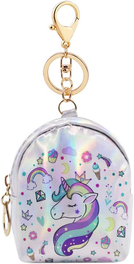 RARITYUS Mini Wallet Zip Around Cute Unicorn Holographic Coin Purse Change Purse with Key Ring...