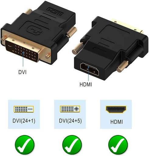 KUJOBUY DVI-I Dual-Link 24+5 Male to HDMI Female Adapter DVI to HDMI Adapter 1080p Converter PC Playstation TV DVD Full HD High Speed Blu-Ray Disc...