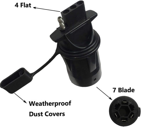 NEW SUN Ultimate Trailer Adapter, 7 Pin to 4 Pin RV Adapter with Ant-dust Cap, Connector for Trailers & RV Exterior Accessories, Round Plug 7 Way ...