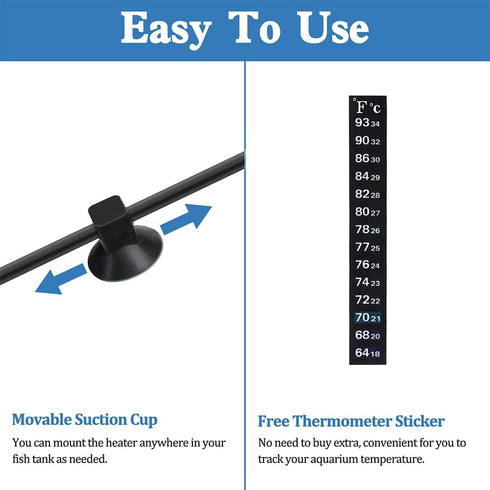 Super Mini Aquarium Heater 6 Watts Small Fish Tank Flat Heater 6W with Free Thermometer Strip Submersible Slim Betta Heater for Up to 2 Gallon Des...