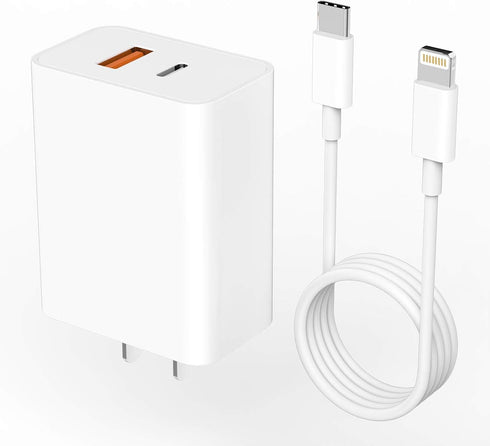 PD QC3.0 Fast Wall Charger USB C/A Power Adapter Type Compatible with iPhone 12/mini/Pro/Max/11/SE/Xs/XR/X/8 for Pro Air 2020 Duo Dual Port Chargi...