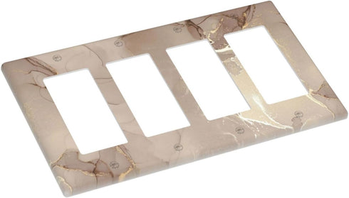 Rose Gold Brown Marble Light Switch Cover 4 Gang Quad Rocker Wall Plate Decorative Switchplate Electrical Faceplate for Bathroom Kitchen Home Deco...