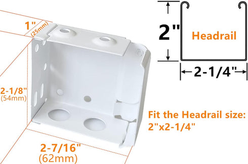 4pcs Box Mounting Bracket 2 Sets for 2inch High Rail Venetian Blinds White Color Head Track End Cover Holder Window Blinds Headrail with 2" x2-1/4...