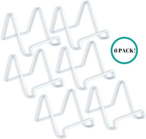 BANBERRY DESIGNS Wire Easel Plate Stands Display Holder White - White Metal - 3 Inch - Pack of 6...