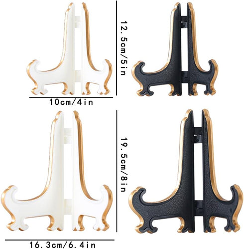 KALAIEN 5" Easel Display Stand Plastic Easels Decorative Plate Holders Picture Frame Stand White Gold (6 Pack) (white 5inch)...