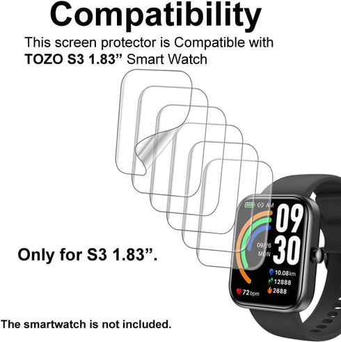 Screen Protector Compatible with TOZO S3 1.83” Smart watch (Answer/Make Calls), Soft TPU, 6 pieces, Bubble Self-healing...