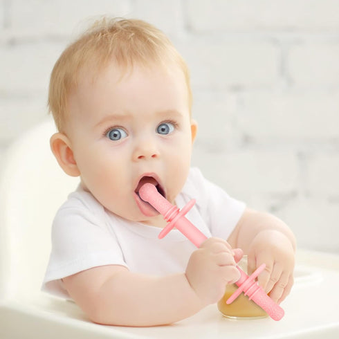 Fu Store Hollow Teether Tube with Safety Shield, 5 Pack Chew Straw Toy for Infant Toddlers Silicone Teething Toys for Babies 3-12 Months BPA Free/...