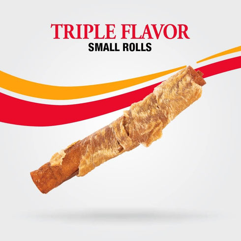 Good ’n’ Fun Triple Flavor Small Rolls with Peanut Butter, Chews with Rawhide for Dogs Made with Chicken, Peanut Butter and Pork Flavor, 12 Count ...