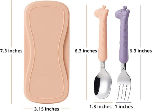 2 Cartoon Toddler Utensil Sets, Kid Spoon and Fork Set, Stainless Steel Toddler Safe Silverware Set for Children Self-Feeding with Travel Carrying...