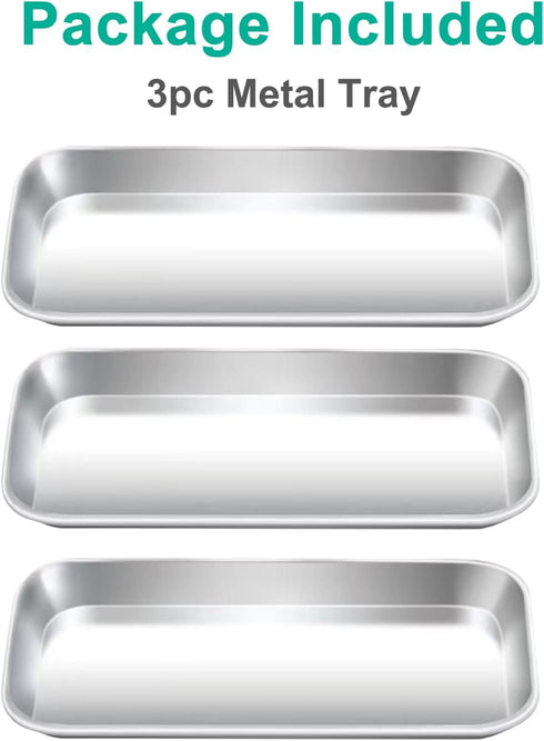 3pcs Metal Tray, Stainless Steel Tray for Tattoo Supplies, Resin, Bathroom, Lab Instrument...