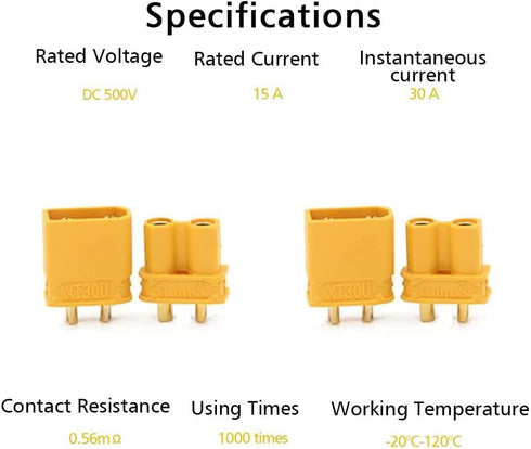 10Pairs Amass XT30 Connector Male Female XT30U Bullet Plug Heat Shrink for Battery ESC Charger Lead...
