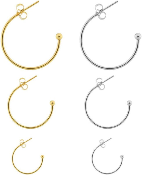 Supvox 6pcs Earring Findings Beading Hoop Earring Finding Metal Hoop Earrings C-Shaped Eardrops Beads DIY Jewelry Making Supplies Materials - Silv...