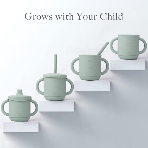 Silicone Sippy Cup for Toddler, Transition Straw Cups for baby 12 months +, Unbreakable Kids Cups 3 in 1, 2 Pack Dishwasher & Microwave Safe, BPA ...
