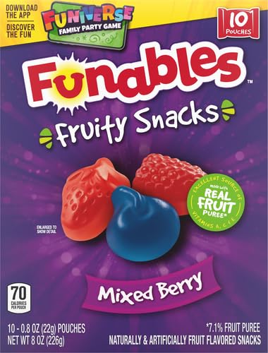 Funables Fruity Snacks, Mixed Berry Fruit Flavored Snacks, 0.8 Ounce Pouches (Pack of 10)...