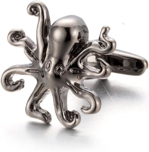 Octopus Cufflinks for Men, Norse Viking Octopus Cufflinks, Silver Octopus Cuff Links, Octopus Shirt Tuxedo Cufflinks, Punk Animal Cufflinks French...