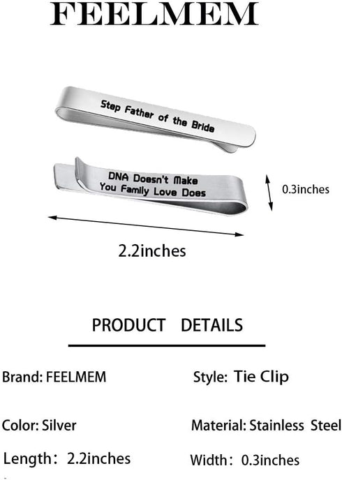 FEELMEM Step Father of The Bride Gifts Stepdad Wedding Gift DNA Does Stainless Steel Tie Clips Gift For Stepfather From Bride...