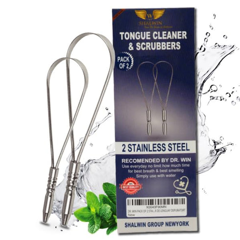 100% GENUINE TONGUE CLEANER PACK OF 2 STAINLESS STEEL WITH SINGLE HANDLE TONGUE SCRAPER STOP BAD BREATHE, FOR ADULT LIMPADOR DE LENGUAY DEPURATORT...