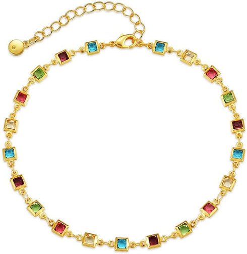 Gold Anklets for Women, Colored Small Zircon Summer Fashion Simple Titanium Steel Foot Chain Jewelry...