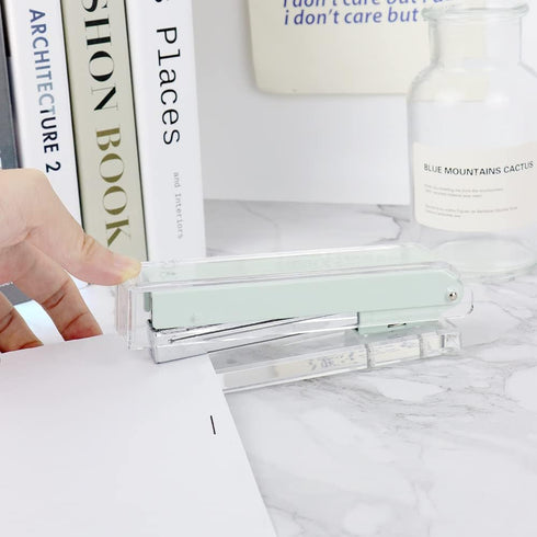Mint Green Stapler Clear Acrylic Body Desk Staplers with Large Capacity Non-Slip No-Jam Desktop Stapling Tools for Office Home Desk Accessories Su...