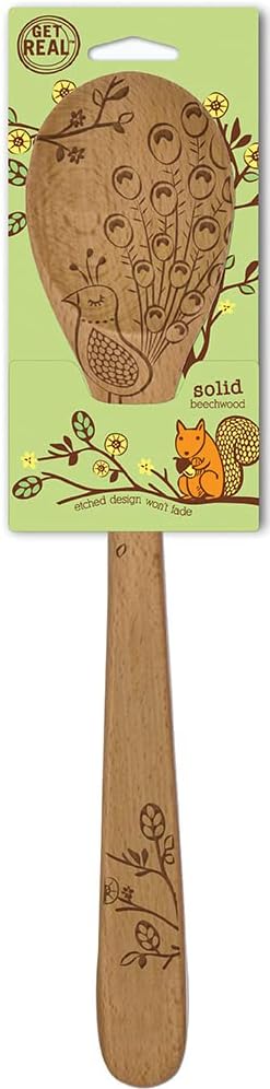 Talisman Designs Laser Etched Beechwood Mixing Woodland Peacock Design | Natural Wood Spoon, Decorative Wooden Utensils...