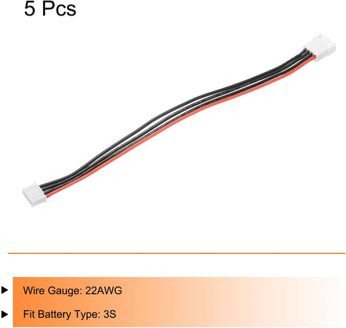 MECCANIXITY 5Pcs 3S Balance Charger Cable 200mm 22AWG Lipo Balance Wire Connector Extension Silicone Cable for RC Lipo Battery Charger (White Adap...