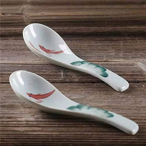 Ceramic Soup Spoons set, Chinese Style Glaze Porcelain Rice Spoons, Asian Tableware spoons Set of 4 (Dark green)...