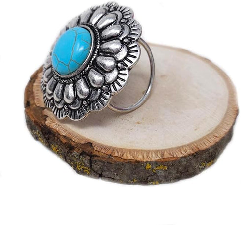 Western Concho Scarf Slide Western Ring 24MM Boho (Turquoise)...