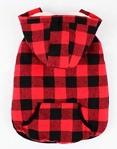 Tineer Large Dog Clothes Pet Sweater Dog Grid Clothing Warm Removable Puppy Cute Hooded Coats Plaid Jacket Hoodies 6 Sizes (S, Red)...