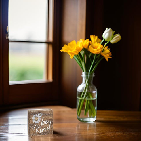 Be Kind' Inspirational Wood Grain Mini Block Sign, 3.5"...