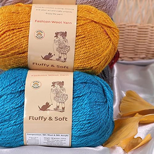 3-Pack Fluffy Wool Blend by Yonkey Monkey. Knitting Crochet DIY Art Crafts (Tan Orange 033)......