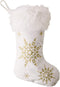 Comfy Hour Let It Snow Collection 18"x11" Christmas Winter Snowflake Stocking, Soft Plush Velvet Snowflake Embroidery Stocking, White and Gold, Po...