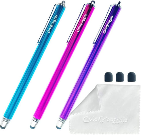 Bundle of 3-Pack Thin Tip High Precision Stylus Pens for Touch Screens, 5.5" Stylus Pens with Replaceable Thin Tips and Microfiber Cloth (Purple, ...