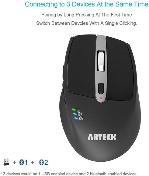Arteck Wireless Bluetooth Mouse with Nano USB Receiver, Black, 4-Month Battery Life, Ergonomic Design...