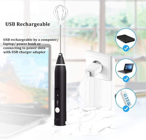 Milk Frother Handheld, Immersion Blender Cordlesss Foam Maker USB Rechargeable Small Mixer with 2 Stainless Whisks?Wisker for Stirring 3-Speed Adj...