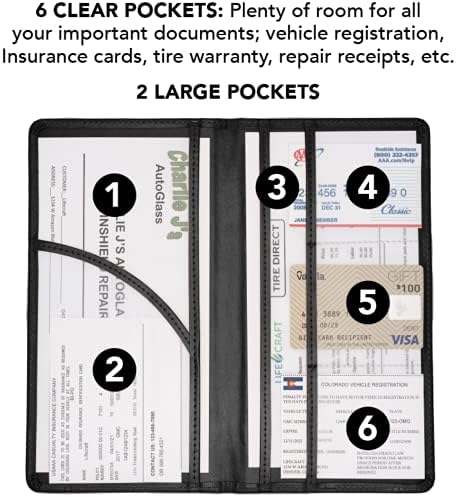 Lifecraft Insurance Registration Document Holder for Glove Box Compartment Organizer Auto Drivers License, ID and Cards - Premium PU Leather Vehic...
