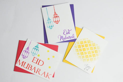 Ramadan & Eid Stencils- 6Pcs Reusable Stencils, Islamic Design Stencils for kids craft, Painting on Wood, Plastic, Fabric, Template for Greeting C...