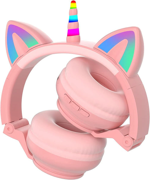 Unicorn Kids Headphones for girls,Unicorn Bluetooth headphones Foldable for Girls Toddlers Tablet/phones/amazon fire,Light Up kids wireless headph...